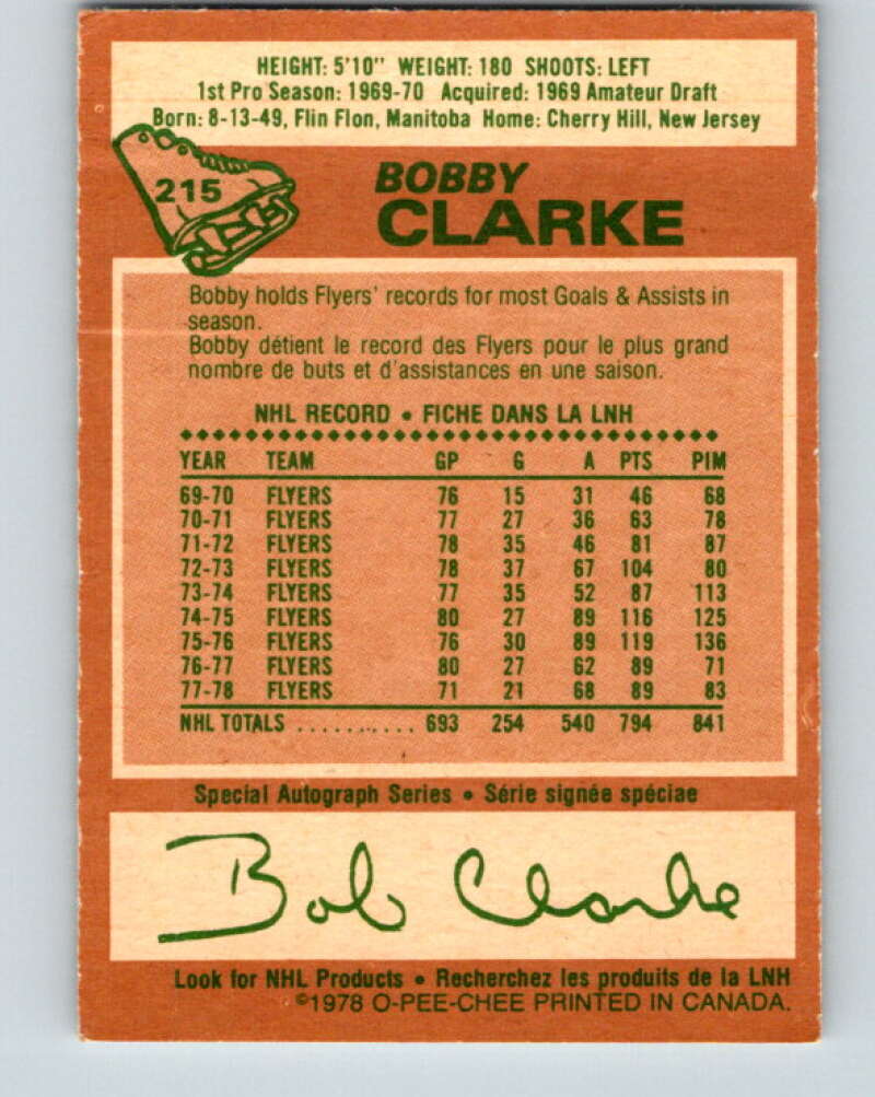 1978-79 O-Pee-Chee #215 Bobby Clarke  Philadelphia Flyers  V23905