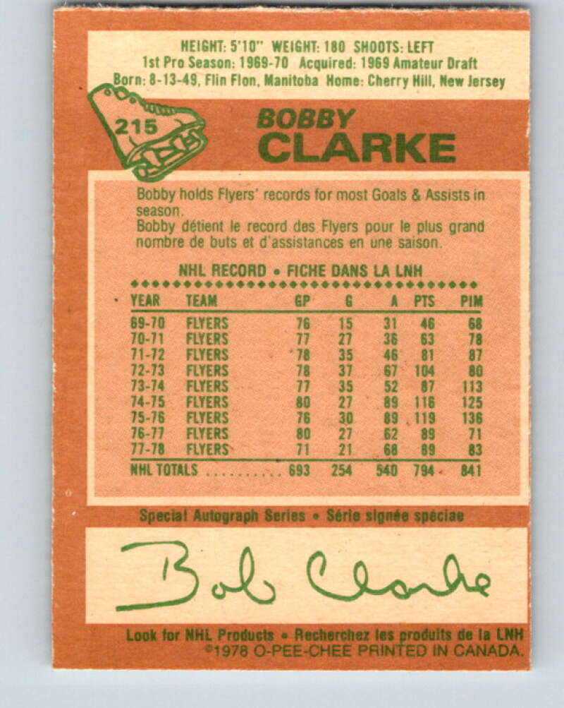 1978-79 O-Pee-Chee #215 Bobby Clarke  Philadelphia Flyers  V23906