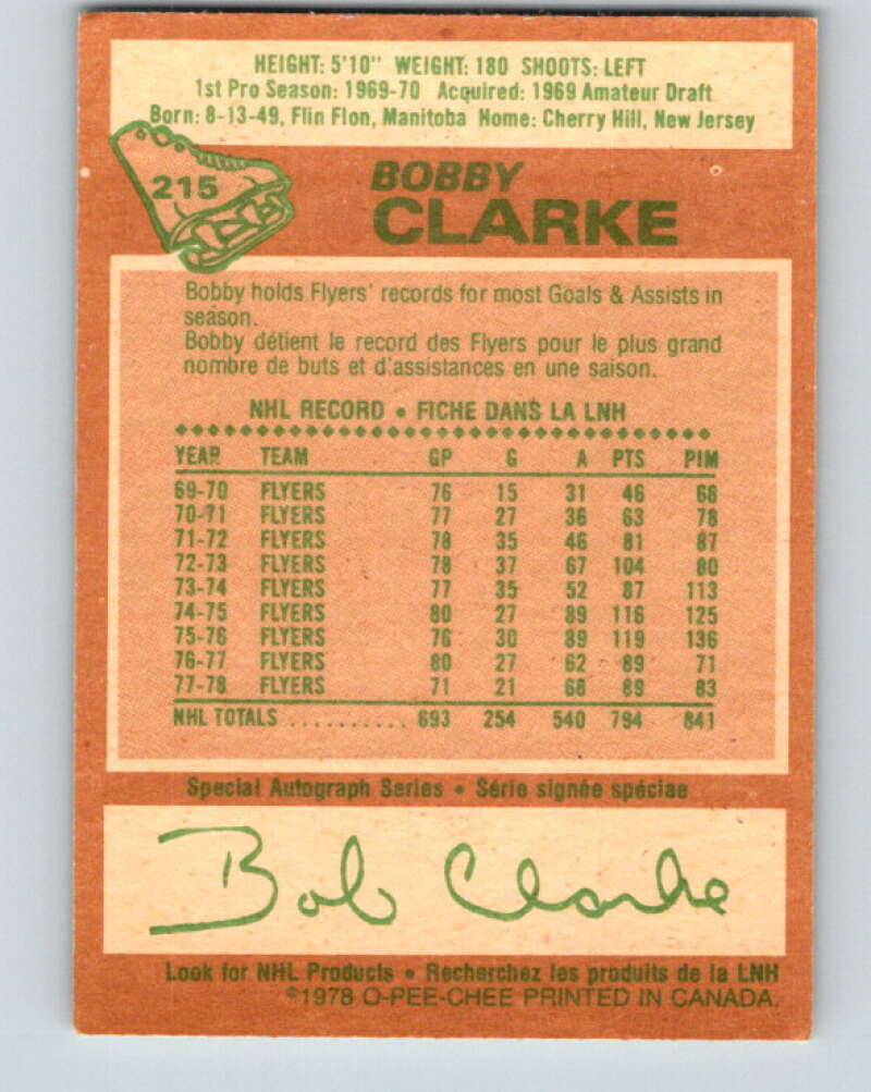 1978-79 O-Pee-Chee #215 Bobby Clarke  Philadelphia Flyers  V23910