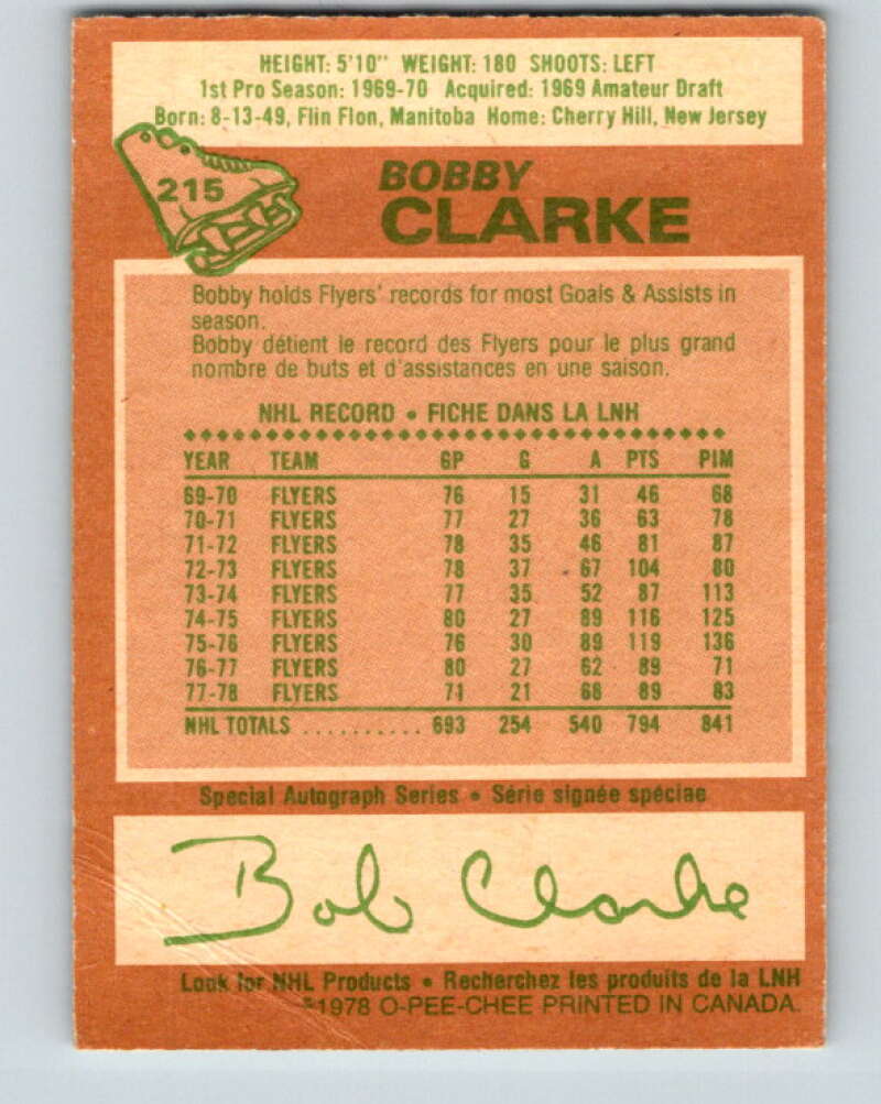 1978-79 O-Pee-Chee #215 Bobby Clarke  Philadelphia Flyers  V23912