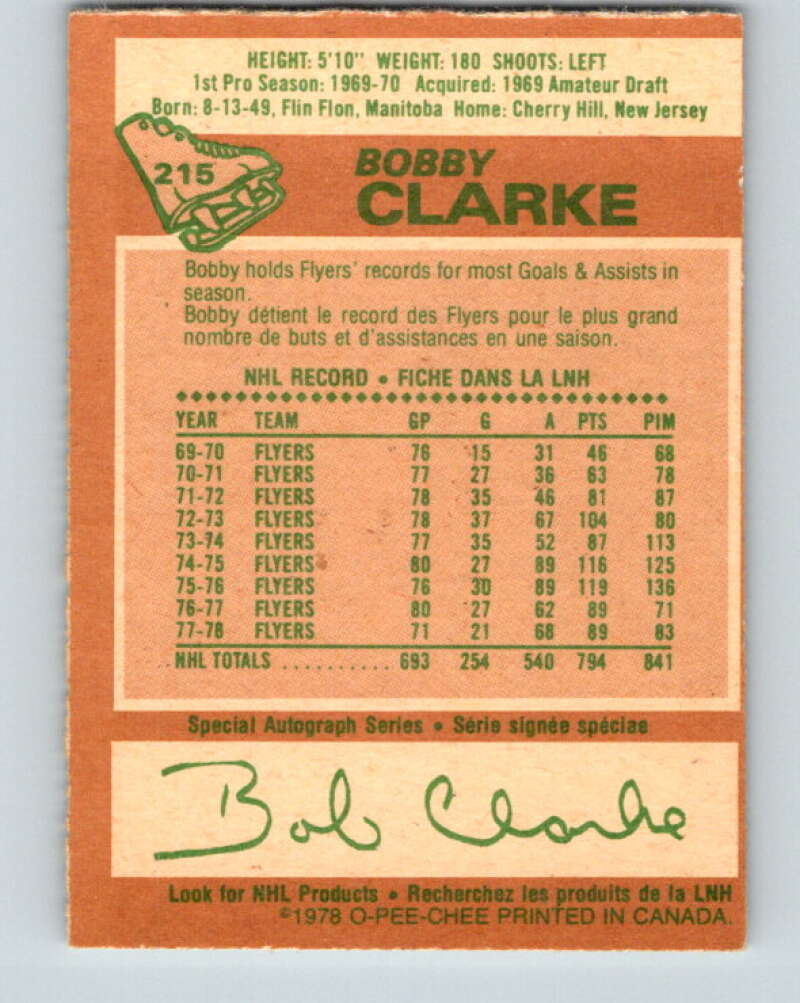 1978-79 O-Pee-Chee #215 Bobby Clarke  Philadelphia Flyers  V23921