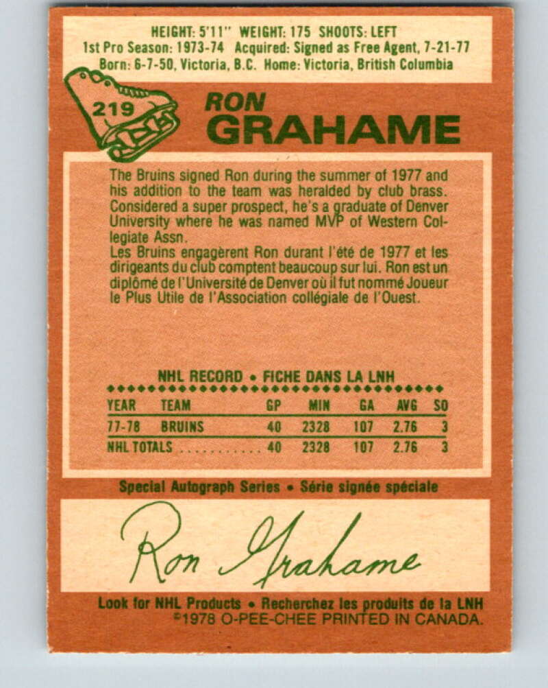 1978-79 O-Pee-Chee #219 Ron Grahame  Los Angeles Kings  V23959