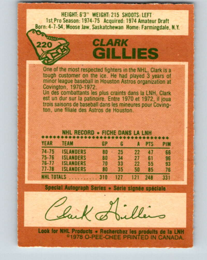 1978-79 O-Pee-Chee #220 Clark Gillies AS  New York Islanders  V23967