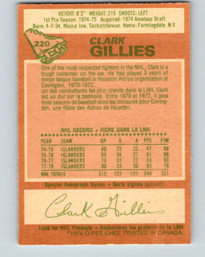 1978-79 O-Pee-Chee #220 Clark Gillies AS  New York Islanders  V23969