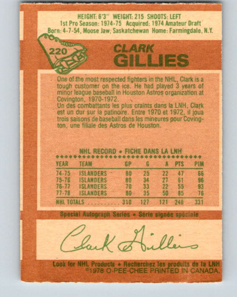 1978-79 O-Pee-Chee #220 Clark Gillies AS  New York Islanders  V23974