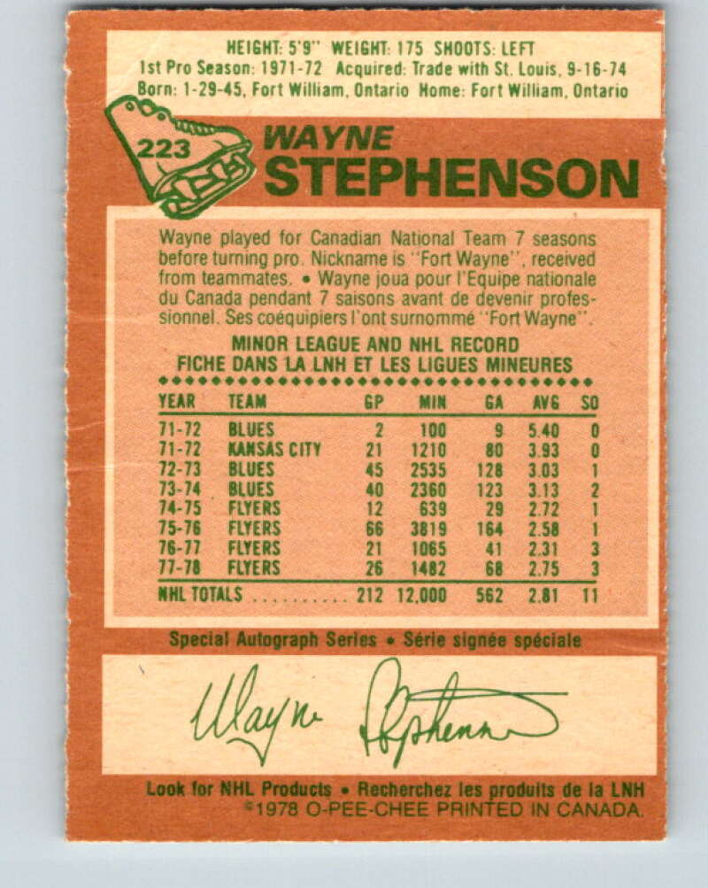 1978-79 O-Pee-Chee #223 Wayne Stephenson  Philadelphia Flyers  V24017