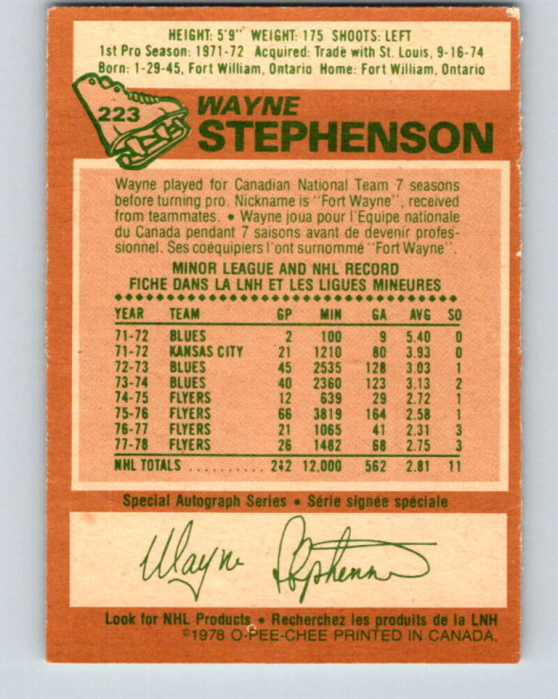1978-79 O-Pee-Chee #223 Wayne Stephenson  Philadelphia Flyers  V24018