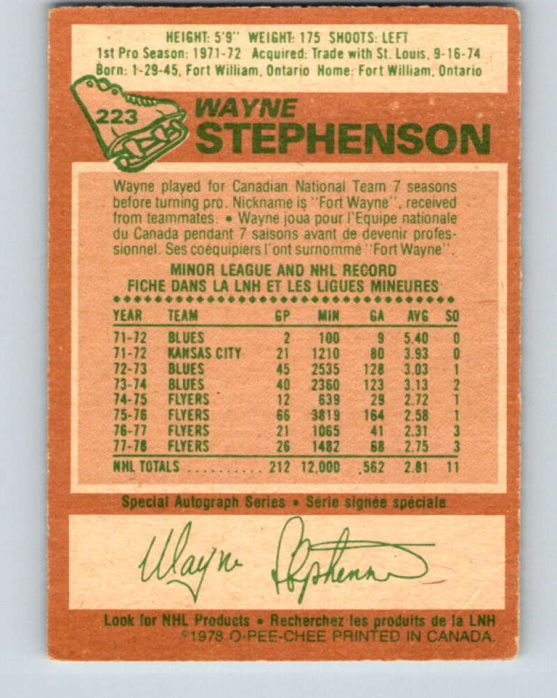 1978-79 O-Pee-Chee #223 Wayne Stephenson  Philadelphia Flyers  V24020