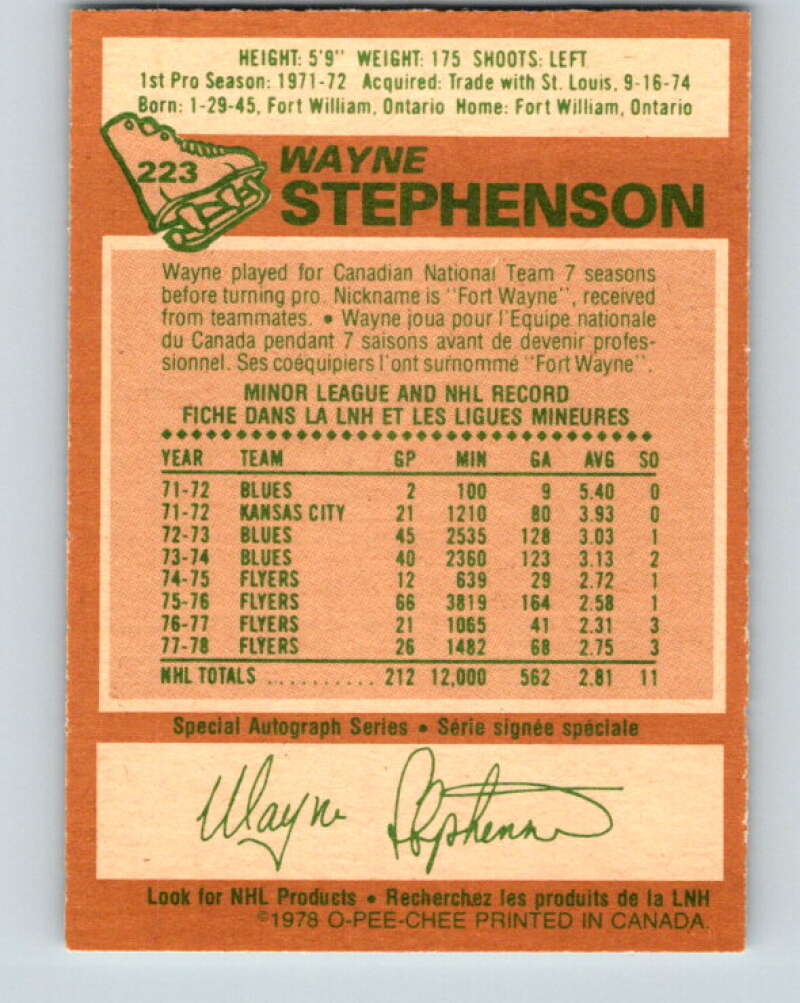 1978-79 O-Pee-Chee #223 Wayne Stephenson  Philadelphia Flyers  V24024