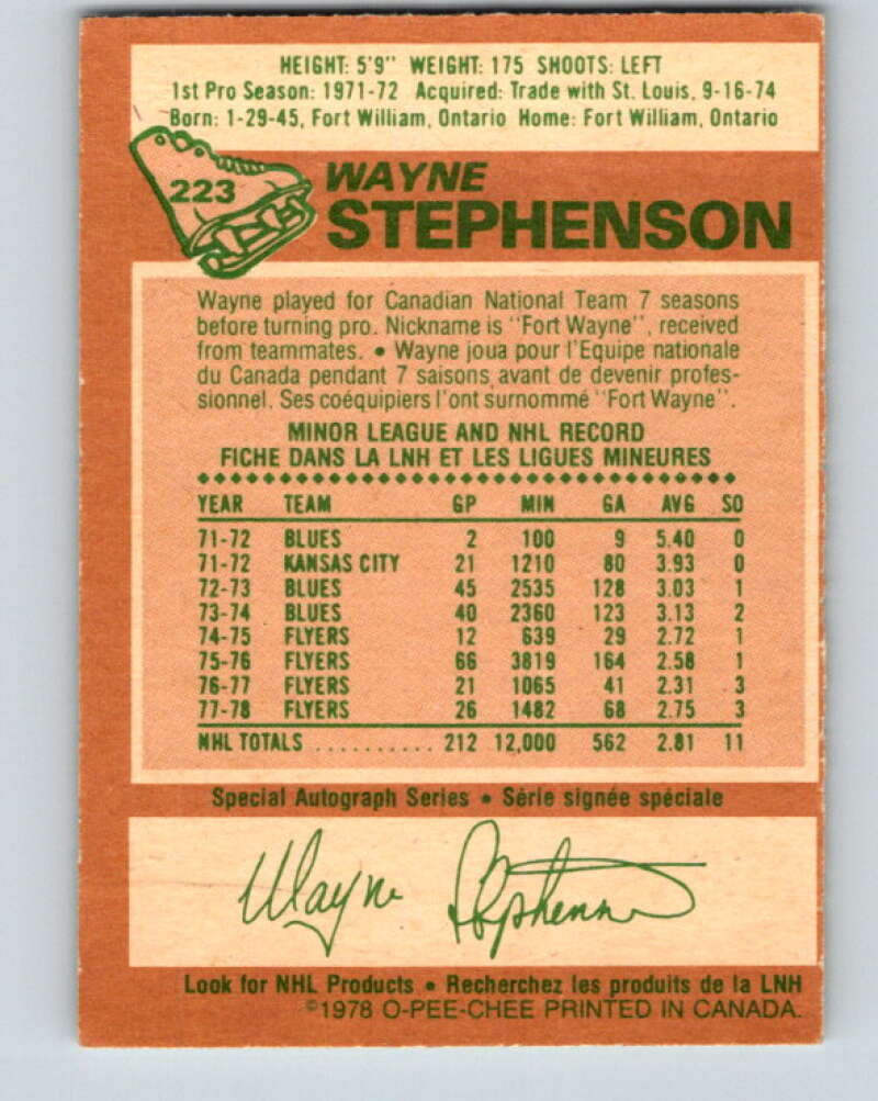 1978-79 O-Pee-Chee #223 Wayne Stephenson  Philadelphia Flyers  V24025