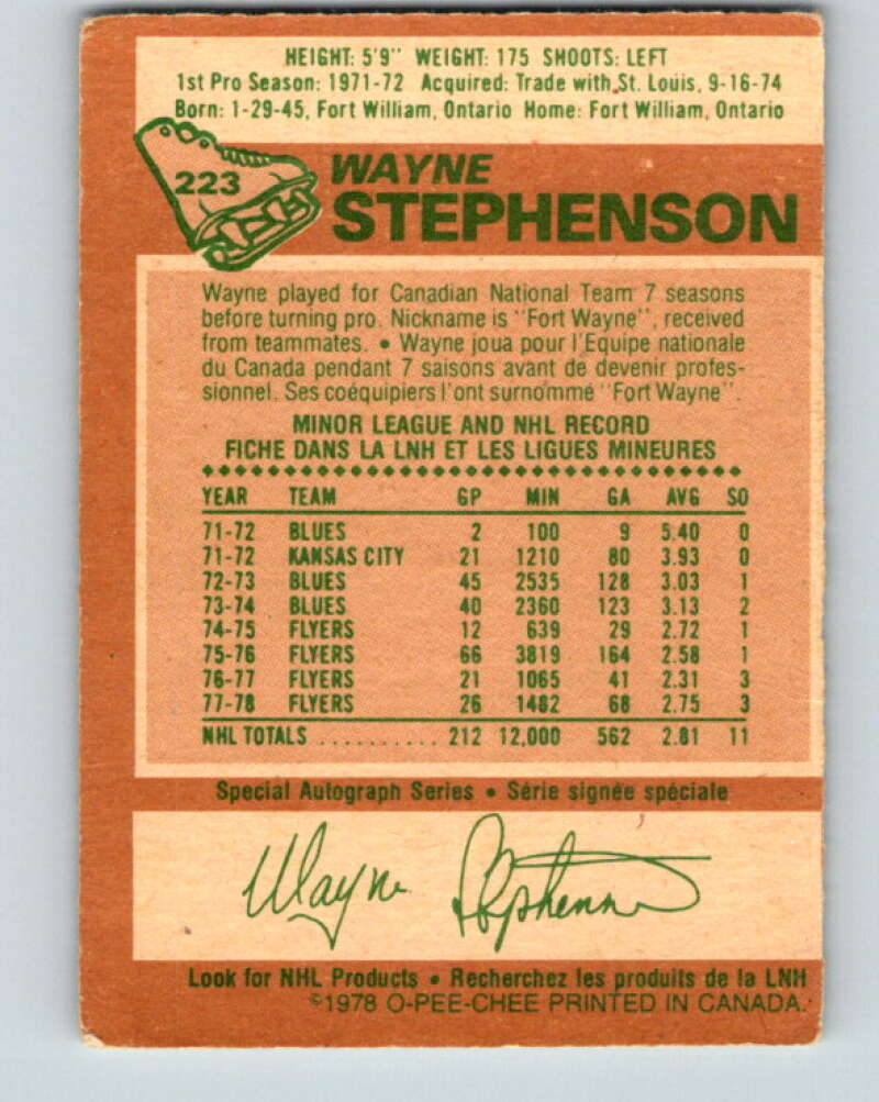 1978-79 O-Pee-Chee #223 Wayne Stephenson  Philadelphia Flyers  V24027