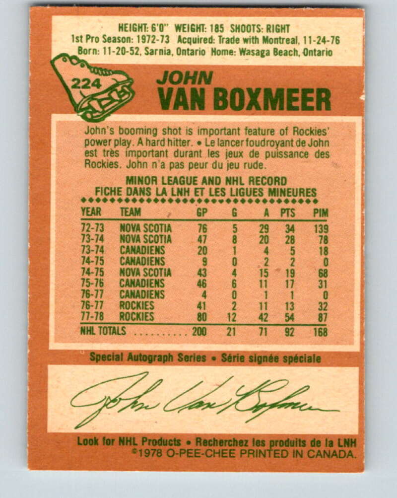1978-79 O-Pee-Chee #224 John Van Boxmeer  Colorado Rockies  V24032