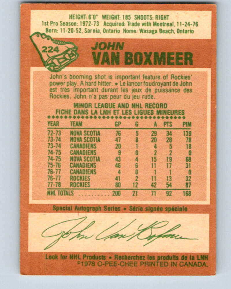 1978-79 O-Pee-Chee #224 John Van Boxmeer  Colorado Rockies  V24033