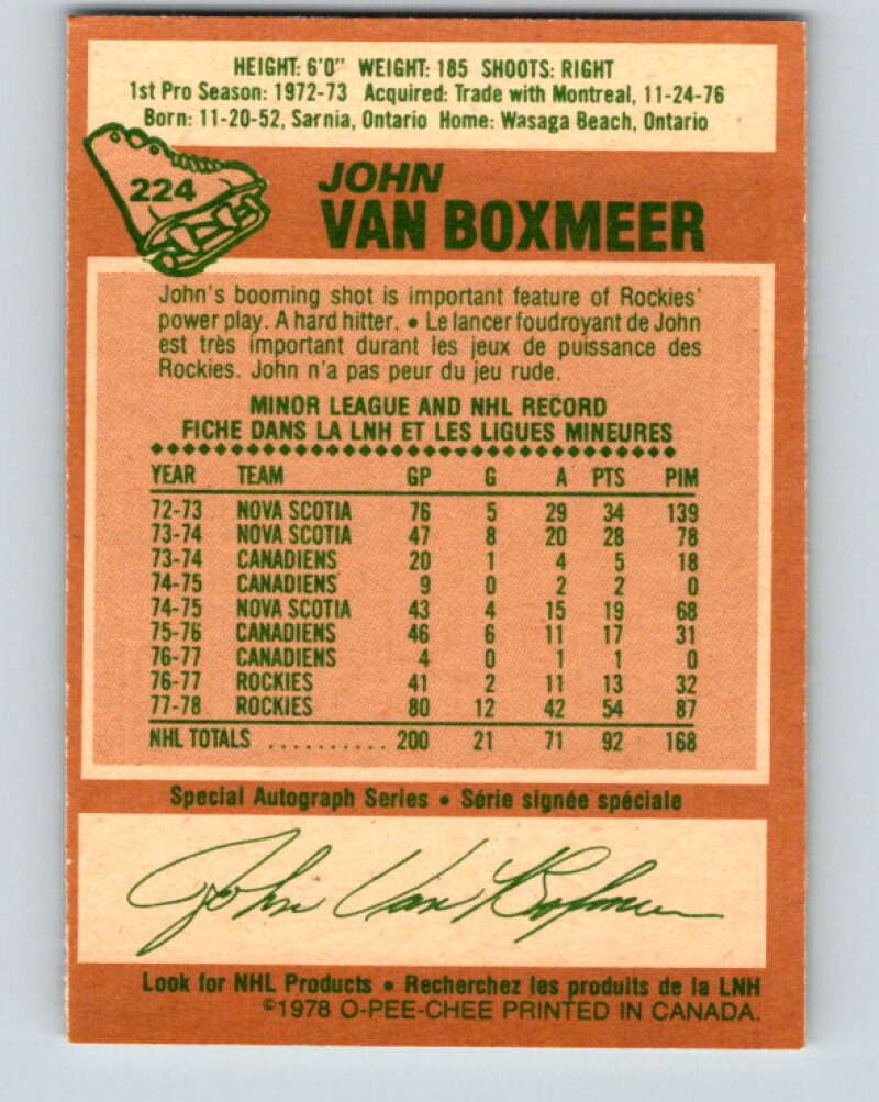 1978-79 O-Pee-Chee #224 John Van Boxmeer  Colorado Rockies  V24035