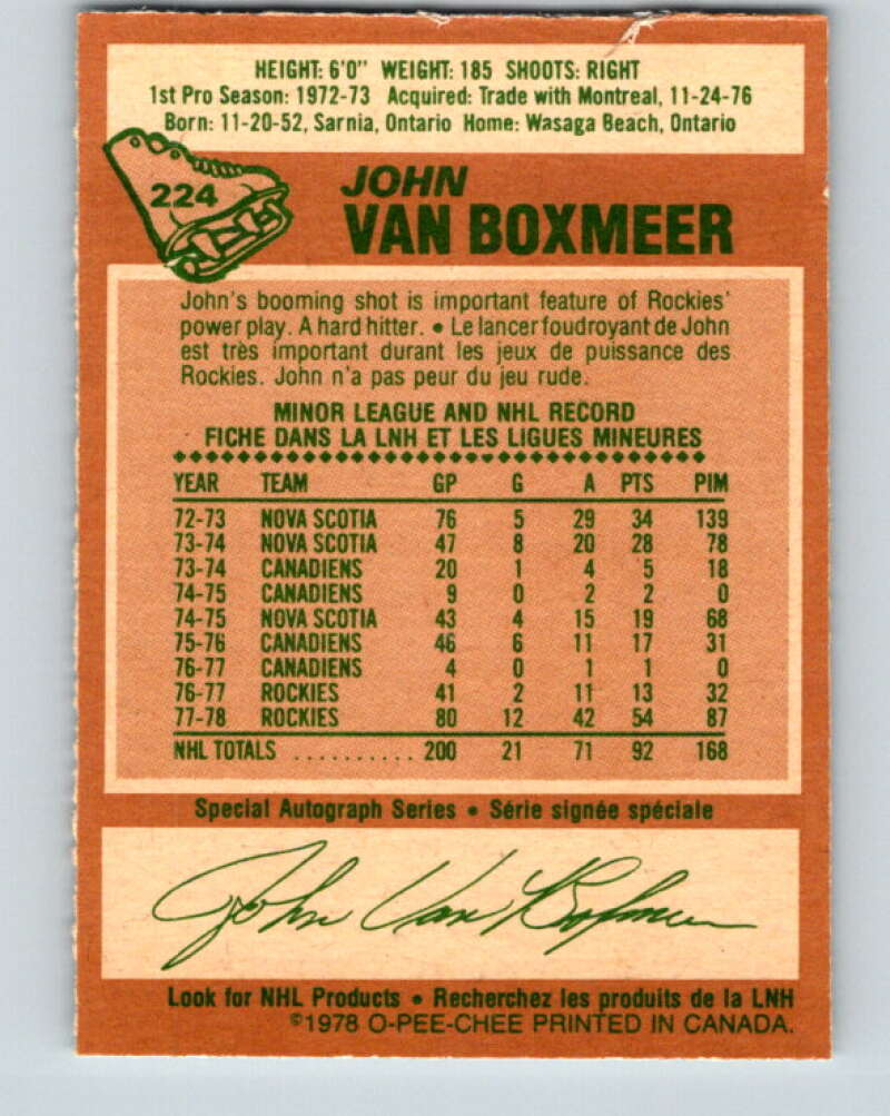 1978-79 O-Pee-Chee #224 John Van Boxmeer  Colorado Rockies  V24036