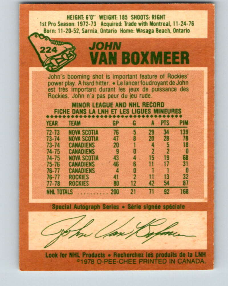 1978-79 O-Pee-Chee #224 John Van Boxmeer  Colorado Rockies  V24037