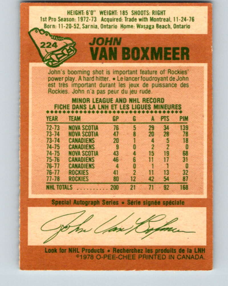 1978-79 O-Pee-Chee #224 John Van Boxmeer  Colorado Rockies  V24038
