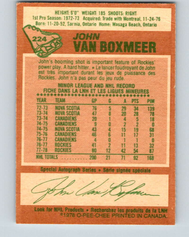 1978-79 O-Pee-Chee #224 John Van Boxmeer  Colorado Rockies  V24040