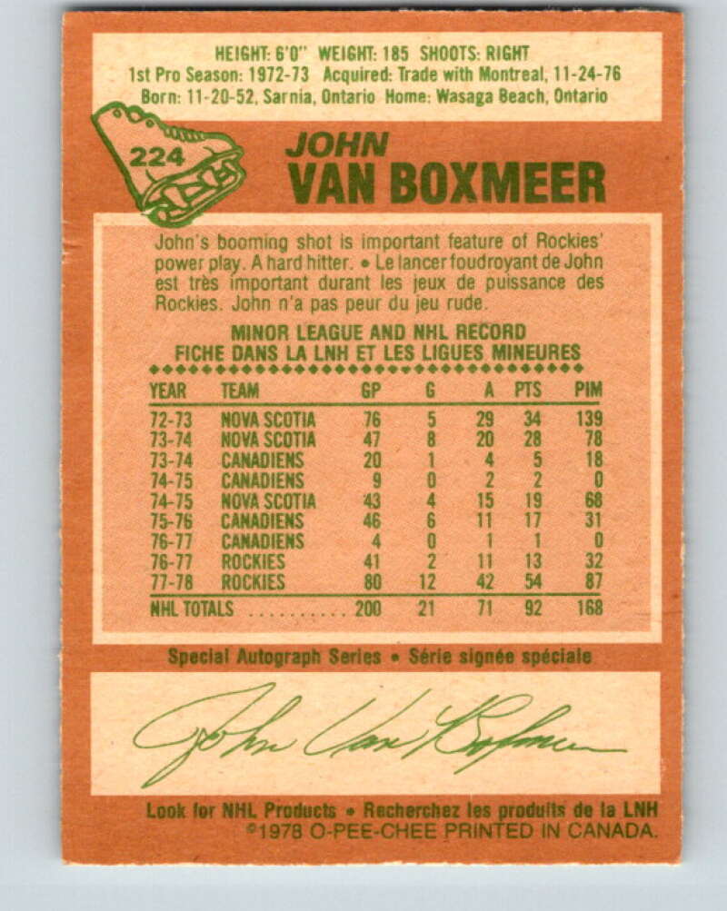 1978-79 O-Pee-Chee #224 John Van Boxmeer  Colorado Rockies  V24041