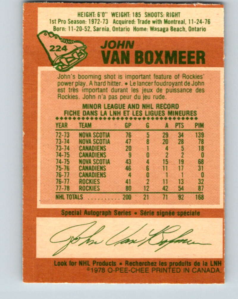 1978-79 O-Pee-Chee #224 John Van Boxmeer  Colorado Rockies  V24042