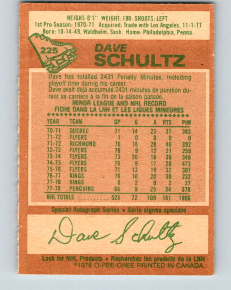 1978-79 O-Pee-Chee #225 Dave Schultz  Pittsburgh Penguins  V24046