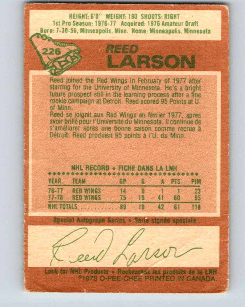 1978-79 O-Pee-Chee #226 Reed Larson  RC Rookie Red Wings  V24056