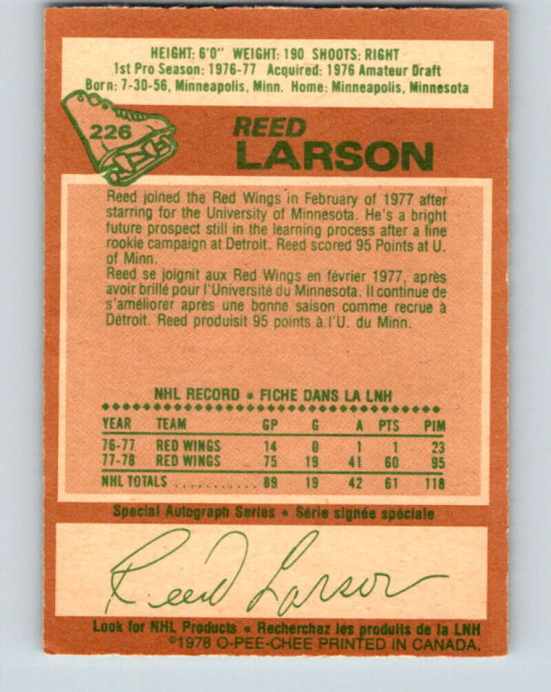 1978-79 O-Pee-Chee #226 Reed Larson  RC Rookie Red Wings  V24058