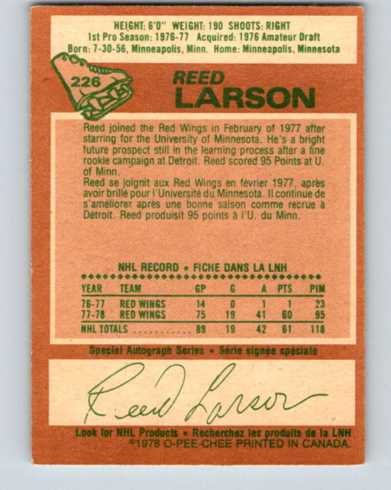 1978-79 O-Pee-Chee #226 Reed Larson  RC Rookie Red Wings  V24068