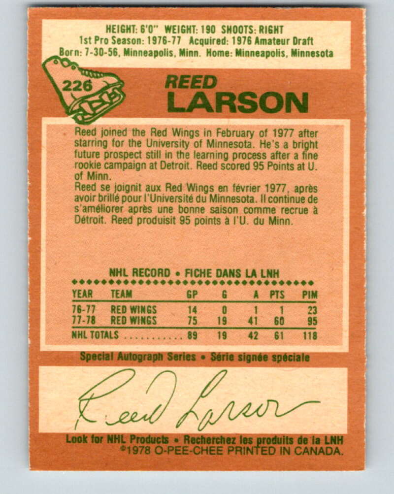 1978-79 O-Pee-Chee #226 Reed Larson  RC Rookie Red Wings  V24069
