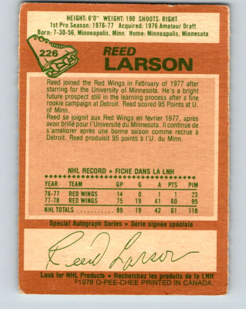 1978-79 O-Pee-Chee #226 Reed Larson  RC Rookie Red Wings  V24070