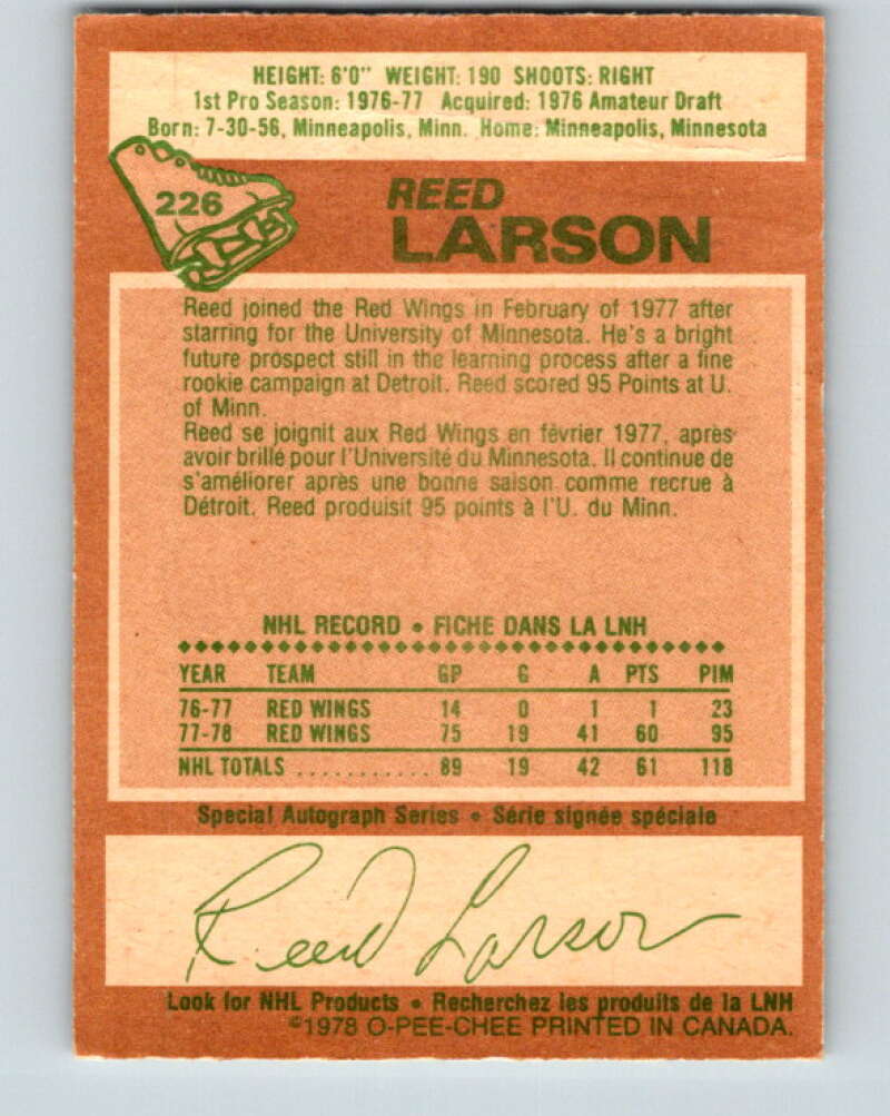1978-79 O-Pee-Chee #226 Reed Larson  RC Rookie Red Wings  V24071