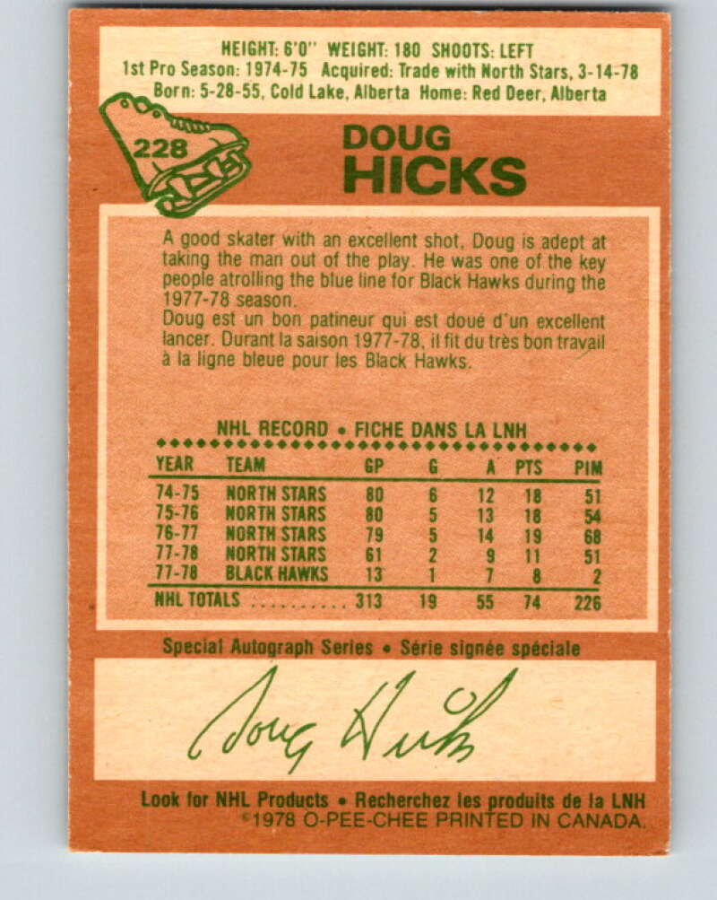 1978-79 O-Pee-Chee #228 Doug Hicks  Chicago Blackhawks  V24077