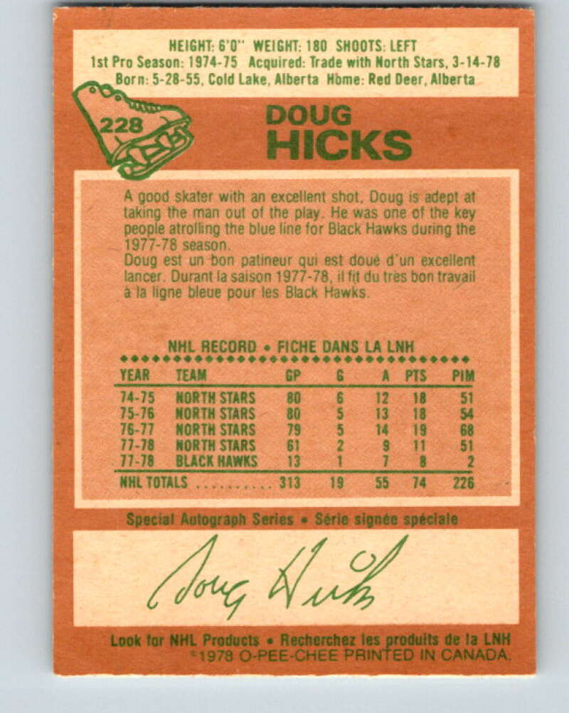 1978-79 O-Pee-Chee #228 Doug Hicks  Chicago Blackhawks  V24080