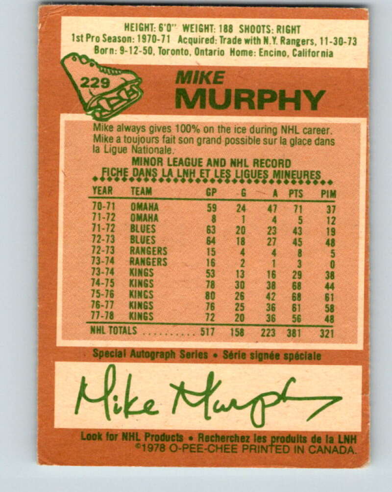 1978-79 O-Pee-Chee #229 Mike Murphy  Los Angeles Kings  V24088