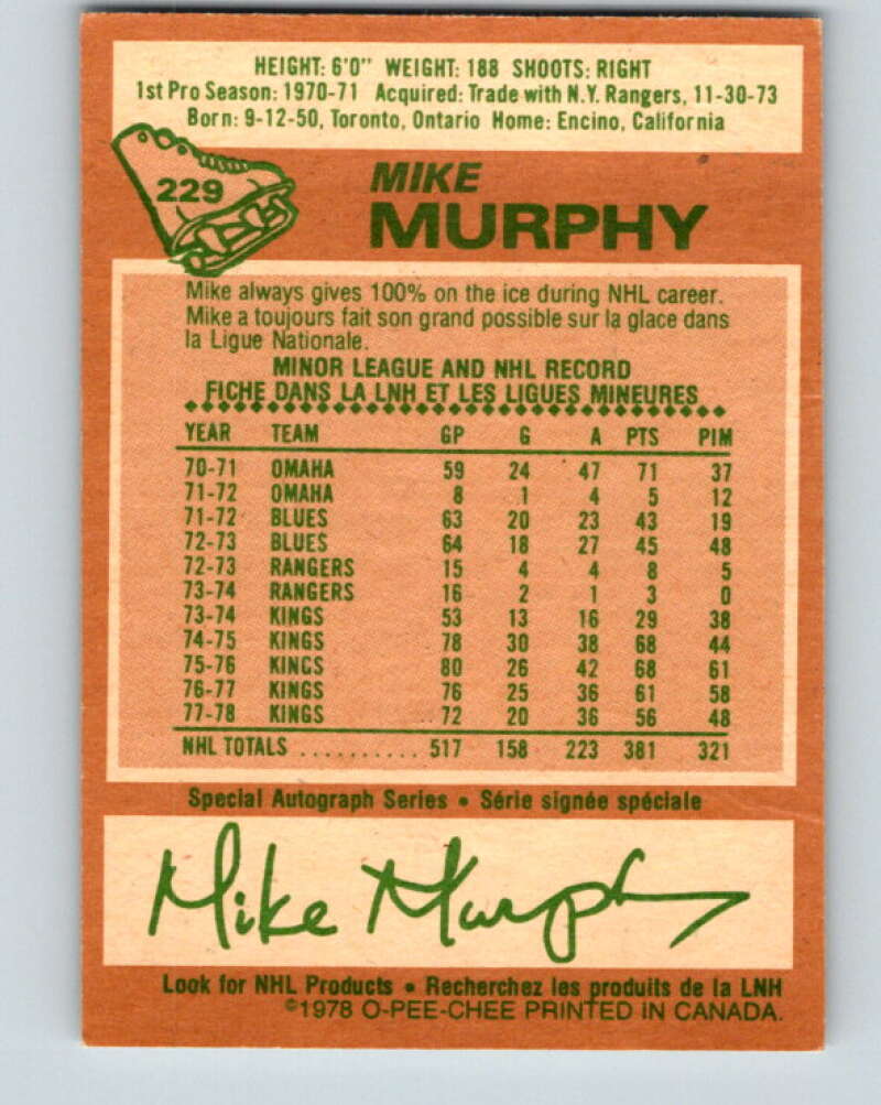 1978-79 O-Pee-Chee #229 Mike Murphy  Los Angeles Kings  V24089