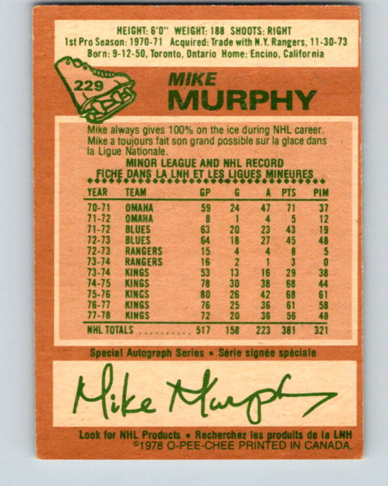1978-79 O-Pee-Chee #229 Mike Murphy  Los Angeles Kings  V24090