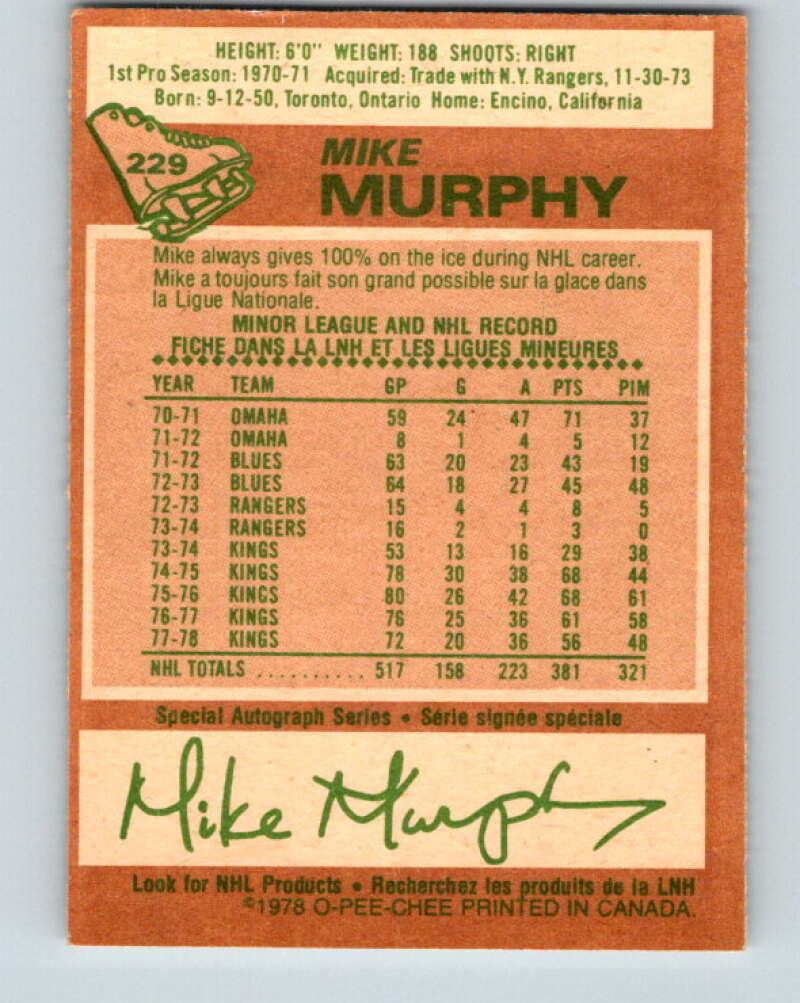 1978-79 O-Pee-Chee #229 Mike Murphy  Los Angeles Kings  V24094