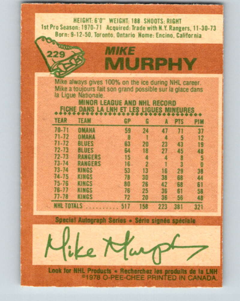 1978-79 O-Pee-Chee #229 Mike Murphy  Los Angeles Kings  V24095