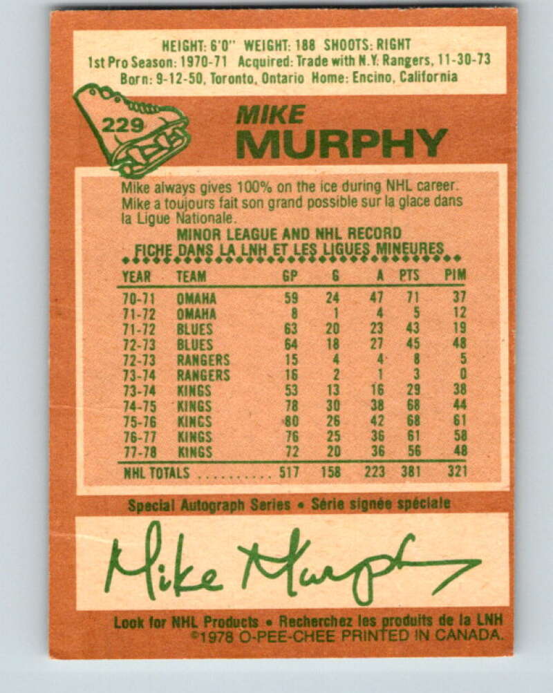 1978-79 O-Pee-Chee #229 Mike Murphy  Los Angeles Kings  V24096
