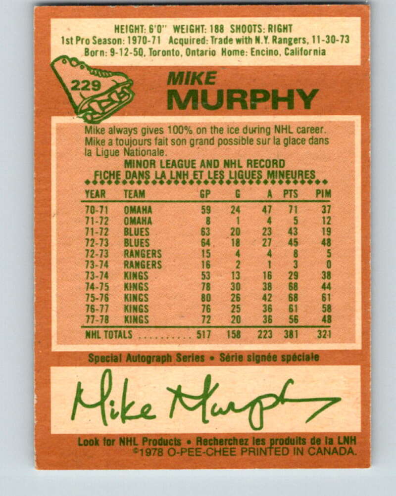 1978-79 O-Pee-Chee #229 Mike Murphy  Los Angeles Kings  V24097