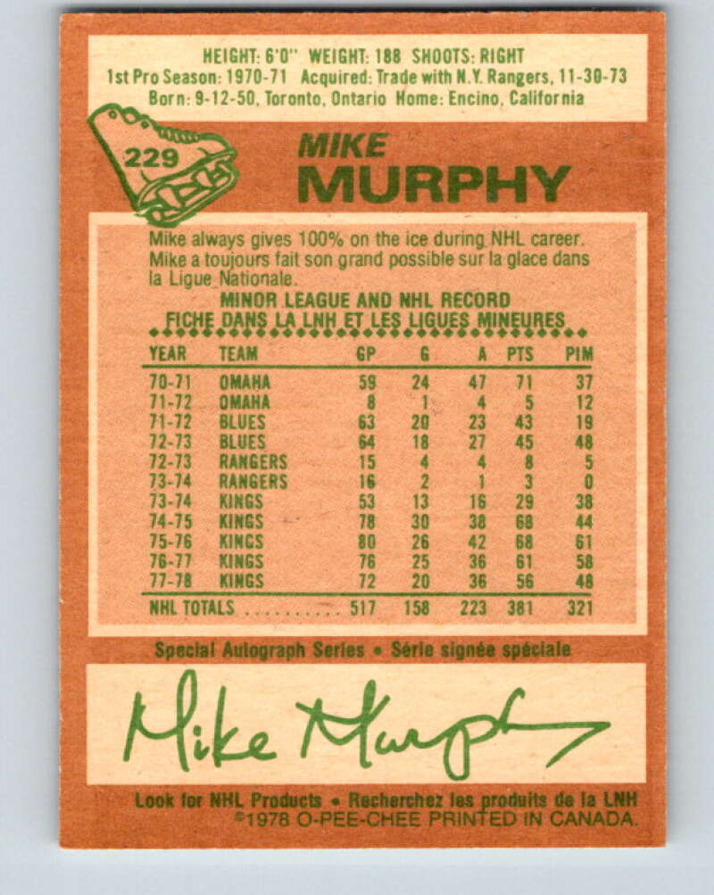 1978-79 O-Pee-Chee #229 Mike Murphy  Los Angeles Kings  V24098