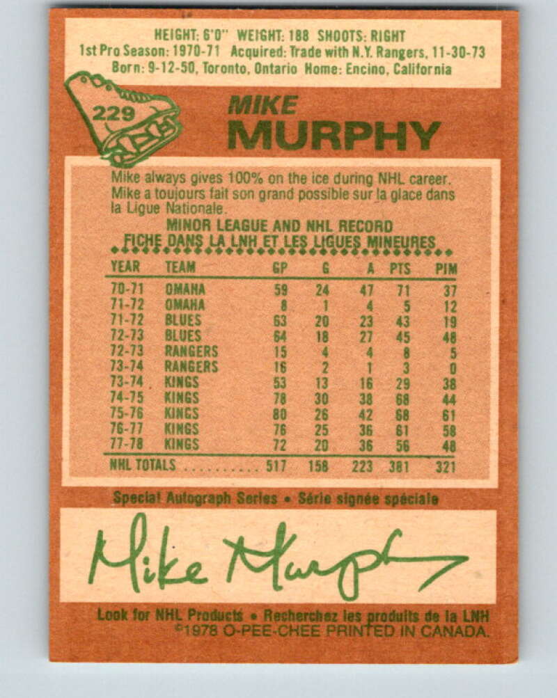 1978-79 O-Pee-Chee #229 Mike Murphy  Los Angeles Kings  V24100