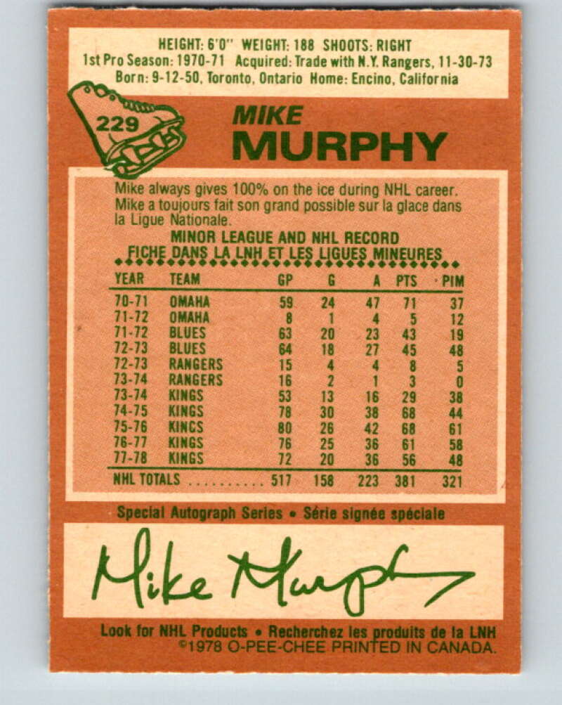 1978-79 O-Pee-Chee #229 Mike Murphy  Los Angeles Kings  V24101