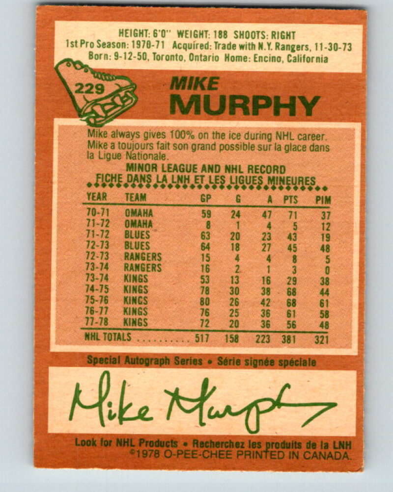 1978-79 O-Pee-Chee #229 Mike Murphy  Los Angeles Kings  V24102