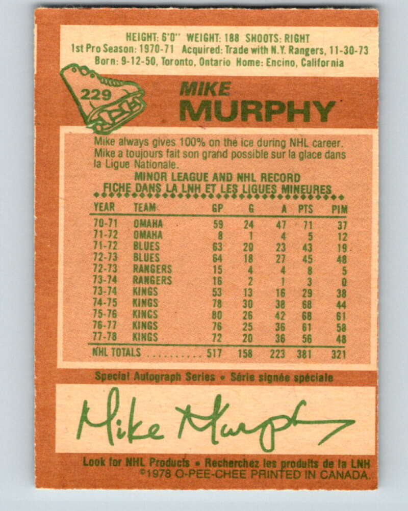 1978-79 O-Pee-Chee #229 Mike Murphy  Los Angeles Kings  V24103