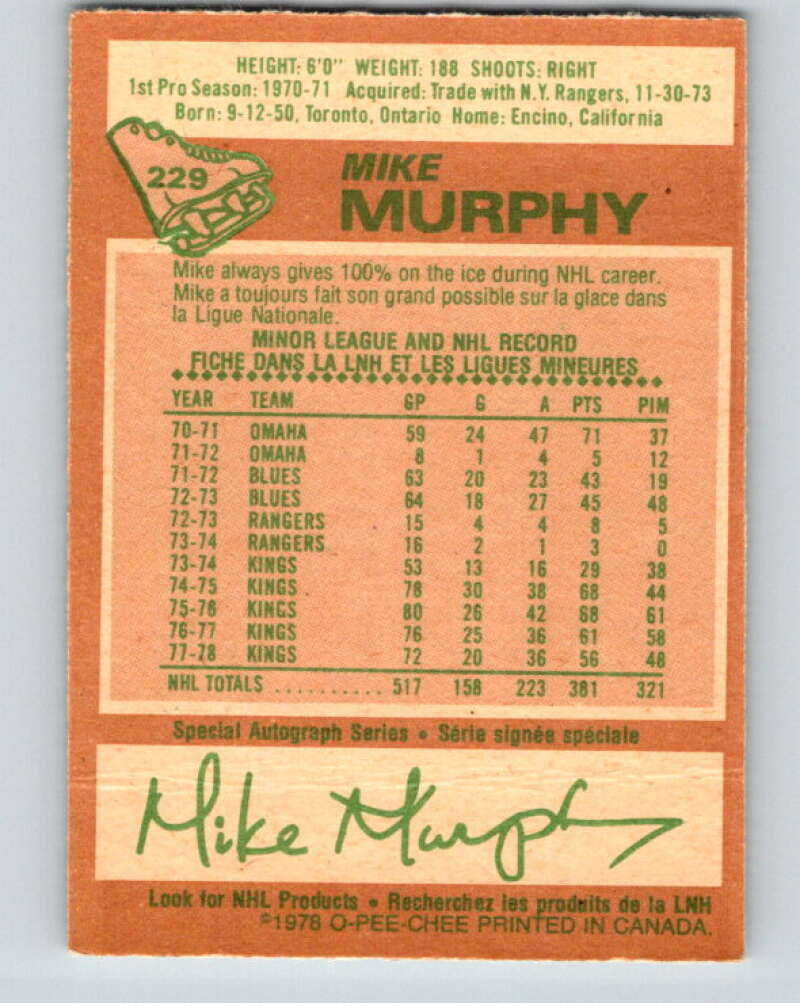 1978-79 O-Pee-Chee #229 Mike Murphy  Los Angeles Kings  V24104