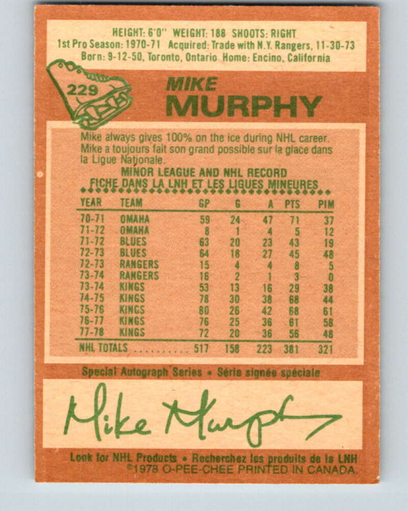 1978-79 O-Pee-Chee #229 Mike Murphy  Los Angeles Kings  V24106