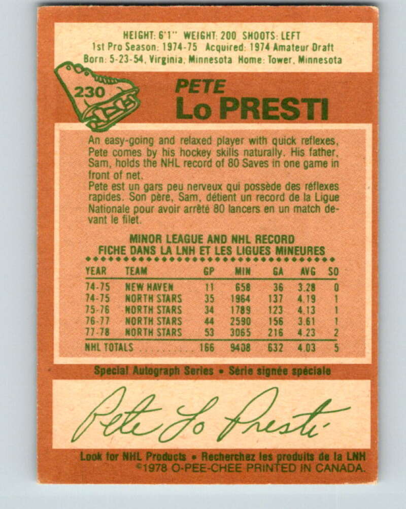 1978-79 O-Pee-Chee #230 Pete LoPresti  Minnesota North Stars  V24107
