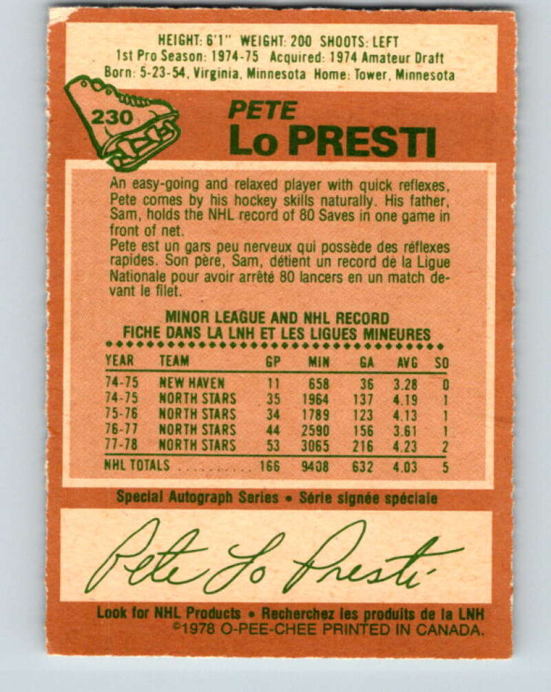 1978-79 O-Pee-Chee #230 Pete LoPresti  Minnesota North Stars  V24108