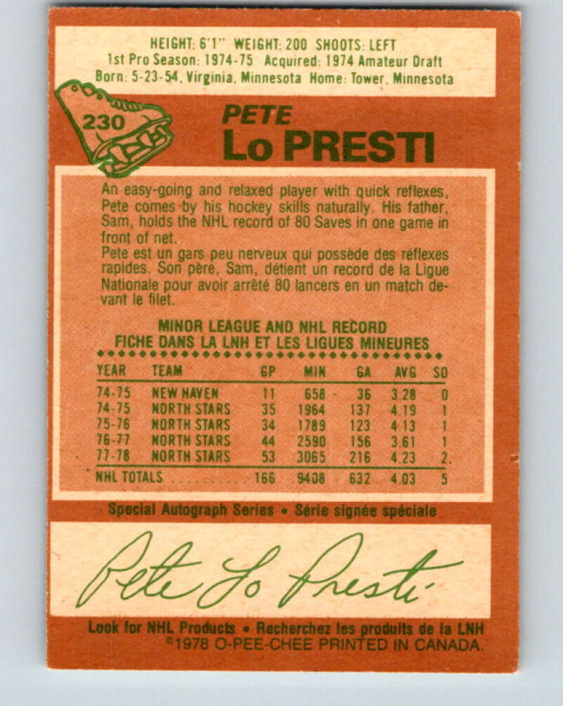1978-79 O-Pee-Chee #230 Pete LoPresti  Minnesota North Stars  V24109